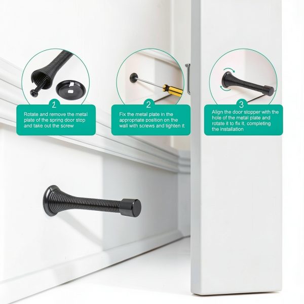 ZUOYIGD Baseboard Door Stop Spring Black 6 Pack Heavy Duty Rubber Tip-4