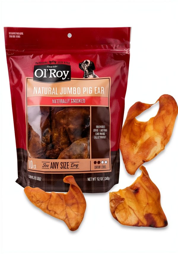 Natural Jumbo Pig Ear Dog Chews Ol Roy 10 Count Smoked Flavor-0