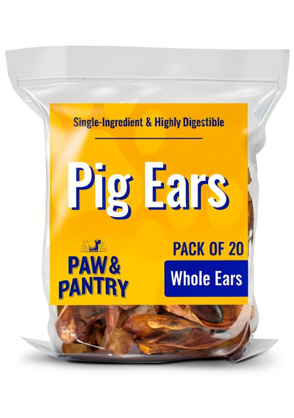 Paw & Pantry Thick Cut Whole Pig Ears for Dogs 20 Pack 5-6 Inch-0