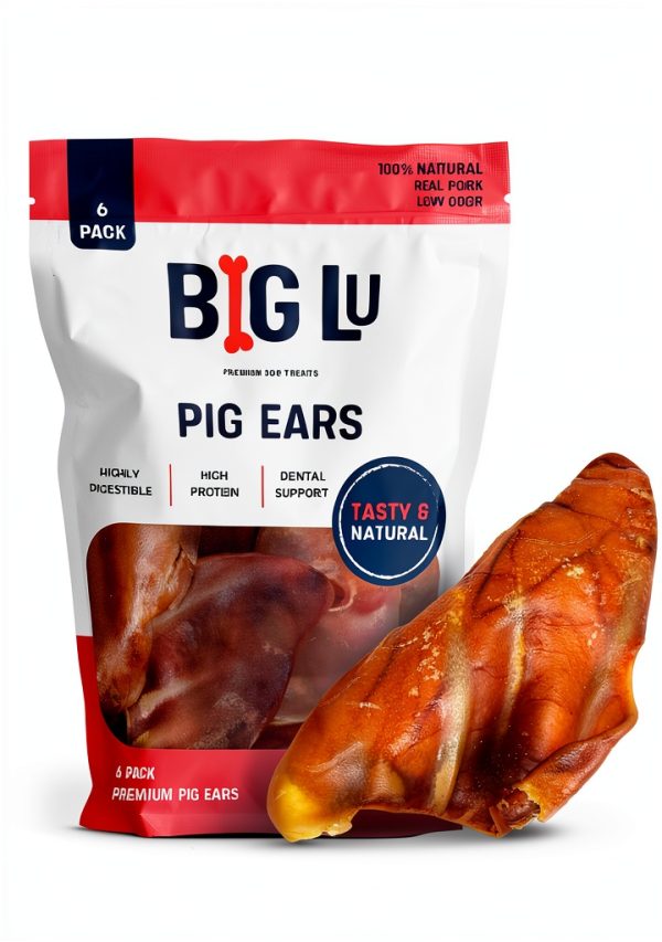 Whole Pig Ears for Dogs Big Lu 6 Count Single Ingredient Treats-0